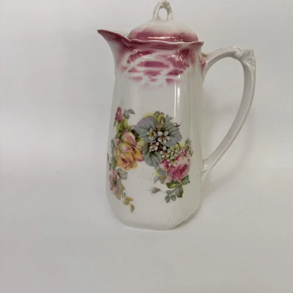 Teapot- porcelain floral  Gemany 195   9 inches vintage  see pics